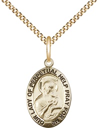 [3982GF/18G] 14kt Gold Filled Our Lady of Perpetual Help Pendant on a 18 inch Gold Plate Light Curb chain