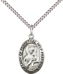 [3982SS/18S] Sterling Silver Our Lady of Perpetual Help Pendant on a 18 inch Light Rhodium Light Curb chain