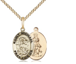 [3987GF/18G] 14kt Gold Filled Saint Michael the Archangel Pendant on a 18 inch Gold Plate Light Curb chain