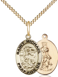 [3987GF/18G] 14kt Gold Filled Saint Michael the Archangel Pendant on a 18 inch Gold Plate Light Curb chain