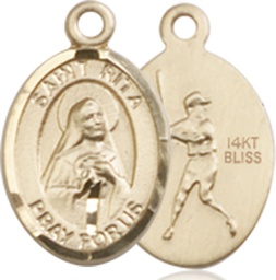 [9181KT] 14kt Gold Saint Rita Baseball Medal