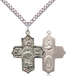 [5719SS/24SS] Sterling Silver Sacred Heart 5-Way Pendant on a 24 inch Sterling Silver Heavy Curb chain