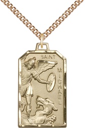 [5720GF/24GF] 14kt Gold Filled Saint Michael the Archangel Pendant on a 24 inch Gold Filled Heavy Curb chain