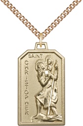 [5721GF/24GF] 14kt Gold Filled Saint Christopher Pendant on a 24 inch Gold Filled Heavy Curb chain