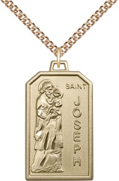 [5722GF/24GF] 14kt Gold Filled Saint Jospeh Pendant on a 24 inch Gold Filled Heavy Curb chain