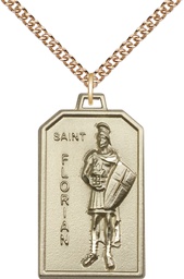 [5726GF/24GF] 14kt Gold Filled Saint Florian Pendant on a 24 inch Gold Filled Heavy Curb chain