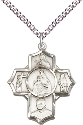 [5727SS/24SS] Sterling Silver Carmelite 4-Way Pendant on a 24 inch Sterling Silver Heavy Curb chain