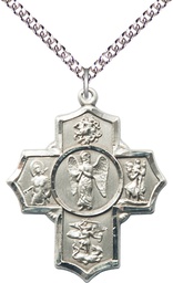 [5729SS/24SS] Sterling Silver Warrior 5-Way Pendant on a 24 inch Sterling Silver Heavy Curb chain