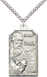 [5730SS/24SS] Sterling Silver Saint Paul the Apostle Pendant on a 24 inch Sterling Silver Heavy Curb chain