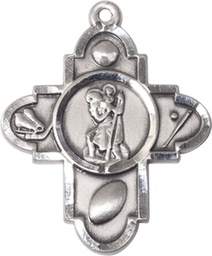 [5731SS] Sterling Silver Saint Christopher 5-Way Medal