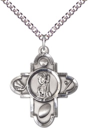 [5731SS/24SS] Sterling Silver Saint Christopher 5-Way Pendant on a 24 inch Sterling Silver Heavy Curb chain