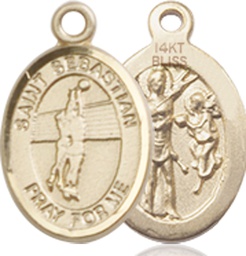 [9186KT] 14kt Gold Saint Sebastian Volleyball Medal