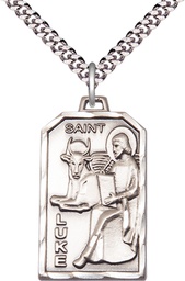 [5732SS/24S] Sterling Silver Saint Luke the Apostle Pendant on a 24 inch Light Rhodium Heavy Curb chain