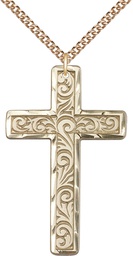 [5737GF/24GF] 14kt Gold Filled Knurled Cross Pendant on a 24 inch Gold Filled Heavy Curb chain