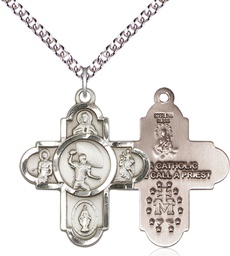 [5741SS/24SS] Sterling Silver 5-Way Football Pendant on a 24 inch Sterling Silver Heavy Curb chain