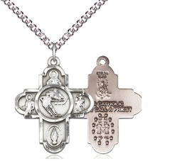 [5744SS/24SS] Sterling Silver 5-Way Ice Hockey Pendant on a 24 inch Sterling Silver Heavy Curb chain