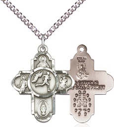 [5747SS/24SS] Sterling Silver 5-Way Track&amp;Field Pendant on a 24 inch Sterling Silver Heavy Curb chain