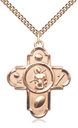 [5749GF/24GF] 14kt Gold Filled 5-Way St Sebastian Pendant on a 24 inch Gold Filled Heavy Curb chain