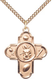 [5749GF/24GF] 14kt Gold Filled 5-Way St Sebastian Pendant on a 24 inch Gold Filled Heavy Curb chain