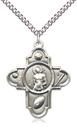 [5749SS/24SS] Sterling Silver 5-Way St Sebastian Pendant on a 24 inch Sterling Silver Heavy Curb chain
