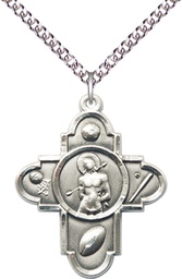 [5749SS/24SS] Sterling Silver 5-Way St Sebastian Pendant on a 24 inch Sterling Silver Heavy Curb chain