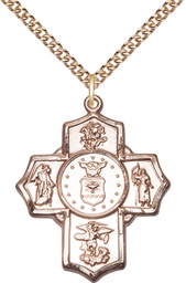 [5790GF1/24GF] 14kt Gold Filled 5-Way Air Force Pendant on a 24 inch Gold Filled Heavy Curb chain