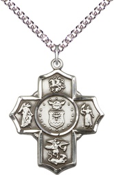 [5790SS1/24SS] Sterling Silver 5-Way Air Force Pendant on a 24 inch Sterling Silver Heavy Curb chain