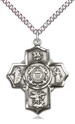 [5790SS3/24SS] Sterling Silver 5-Way Coast Guard Pendant on a 24 inch Sterling Silver Heavy Curb chain