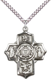 [5790SS3/24SS] Sterling Silver 5-Way Coast Guard Pendant on a 24 inch Sterling Silver Heavy Curb chain