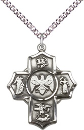 [5790SS5/24SS] Sterling Silver 5-Way National Guard Pendant on a 24 inch Sterling Silver Heavy Curb chain