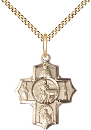 [5791GF/18G] 14kt Gold Filled 5-Way Special Needs Pendant on a 18 inch Gold Plate Light Curb chain