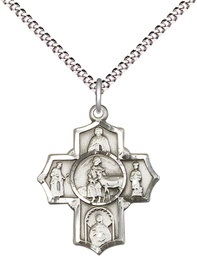 [5791SS/18S] Sterling Silver 5-Way Special Needs Pendant on a 18 inch Light Rhodium Light Curb chain