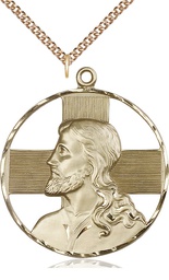 [5848GF/24GF] 14kt Gold Filled Christ Profile Pendant on a 24 inch Gold Filled Heavy Curb chain