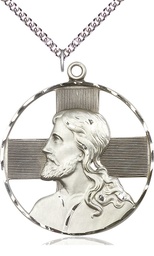 [5848SS/24SS] Sterling Silver Christ Profile Pendant on a 24 inch Sterling Silver Heavy Curb chain