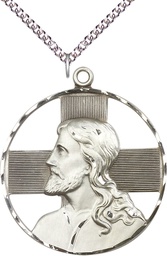 [5848SS/24SS] Sterling Silver Christ Profile Pendant on a 24 inch Sterling Silver Heavy Curb chain