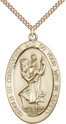 [5851GF/24GF] 14kt Gold Filled Saint Christopher Pendant on a 24 inch Gold Filled Heavy Curb chain