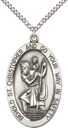 [5851SS/24SS] Sterling Silver Saint Christopher Pendant on a 24 inch Sterling Silver Heavy Curb chain