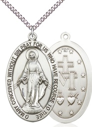 [5852SS/24SS] Sterling Silver Miraculous Pendant on a 24 inch Sterling Silver Heavy Curb chain