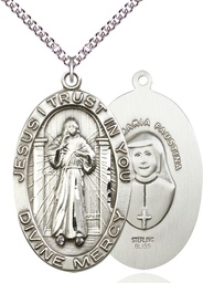 [5874SS/24SS] Sterling Silver Divine Mercy Pendant on a 24 inch Sterling Silver Heavy Curb chain