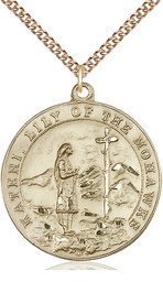 [5898GF/24GF] 14kt Gold Filled Saint Kateri Pendant on a 24 inch Gold Filled Heavy Curb chain