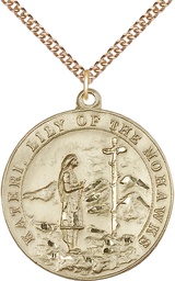 [5898GF/24GF] 14kt Gold Filled Saint Kateri Pendant on a 24 inch Gold Filled Heavy Curb chain