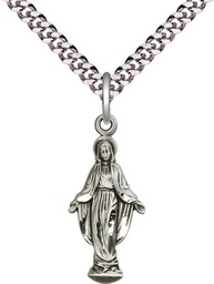 [5900SS/24S] Sterling Silver Miraculous Pendant on a 24 inch Light Rhodium Heavy Curb chain