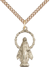 [5902GF/24GF] 14kt Gold Filled Miraculous Pendant on a 24 inch Gold Filled Heavy Curb chain