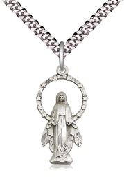 [5902SS/24S] Sterling Silver Miraculous Pendant on a 24 inch Light Rhodium Heavy Curb chain