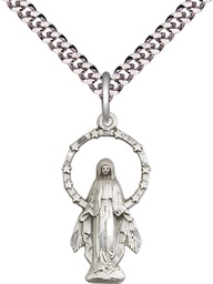 [5902SS/24S] Sterling Silver Miraculous Pendant on a 24 inch Light Rhodium Heavy Curb chain