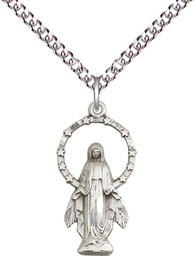 [5902SS/24SS] Sterling Silver Miraculous Pendant on a 24 inch Sterling Silver Heavy Curb chain