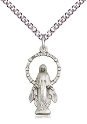 [5902SS/24SS] Sterling Silver Miraculous Pendant on a 24 inch Sterling Silver Heavy Curb chain