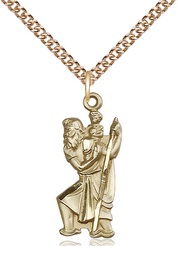 [5903GF/24GF] 14kt Gold Filled Saint Christopher Pendant on a 24 inch Gold Filled Heavy Curb chain