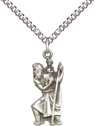 [5903SS/24SS] Sterling Silver Saint Christopher Pendant on a 24 inch Sterling Silver Heavy Curb chain