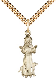 [5905GF/24G] 14kt Gold Filled Saint Francis Pendant on a 24 inch Gold Plate Heavy Curb chain